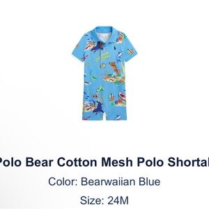 Ralph Lauren Baby Boys Polo Bear Cotton Mesh Polo Short Sleeve Shortall